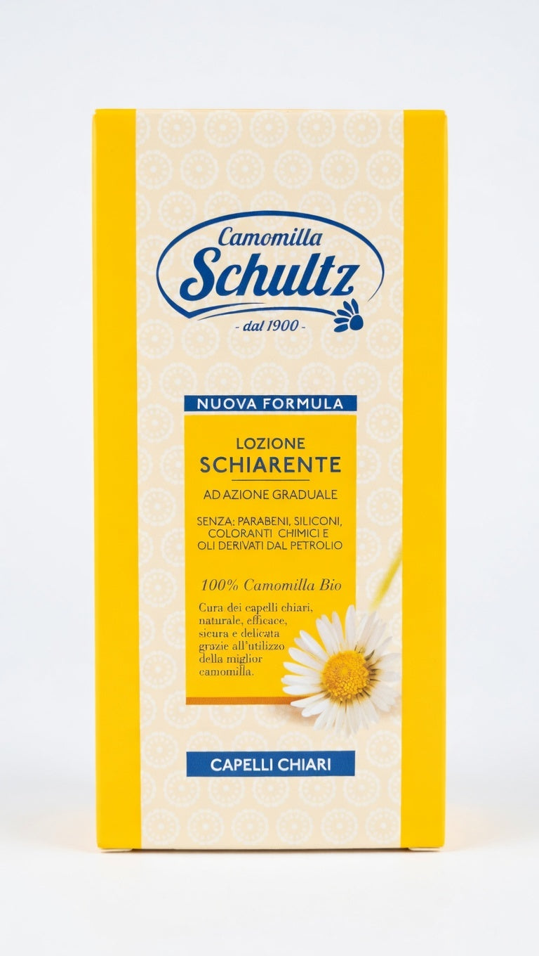 Schultz Lozione Schiarente Camomilla 200ml | Schiaritura Graduale e Naturale | Con Camomilla Biologica | Senza Ammoniaca, Parabeni e Siliconi | Per Capelli Biondi e Castano Chiari