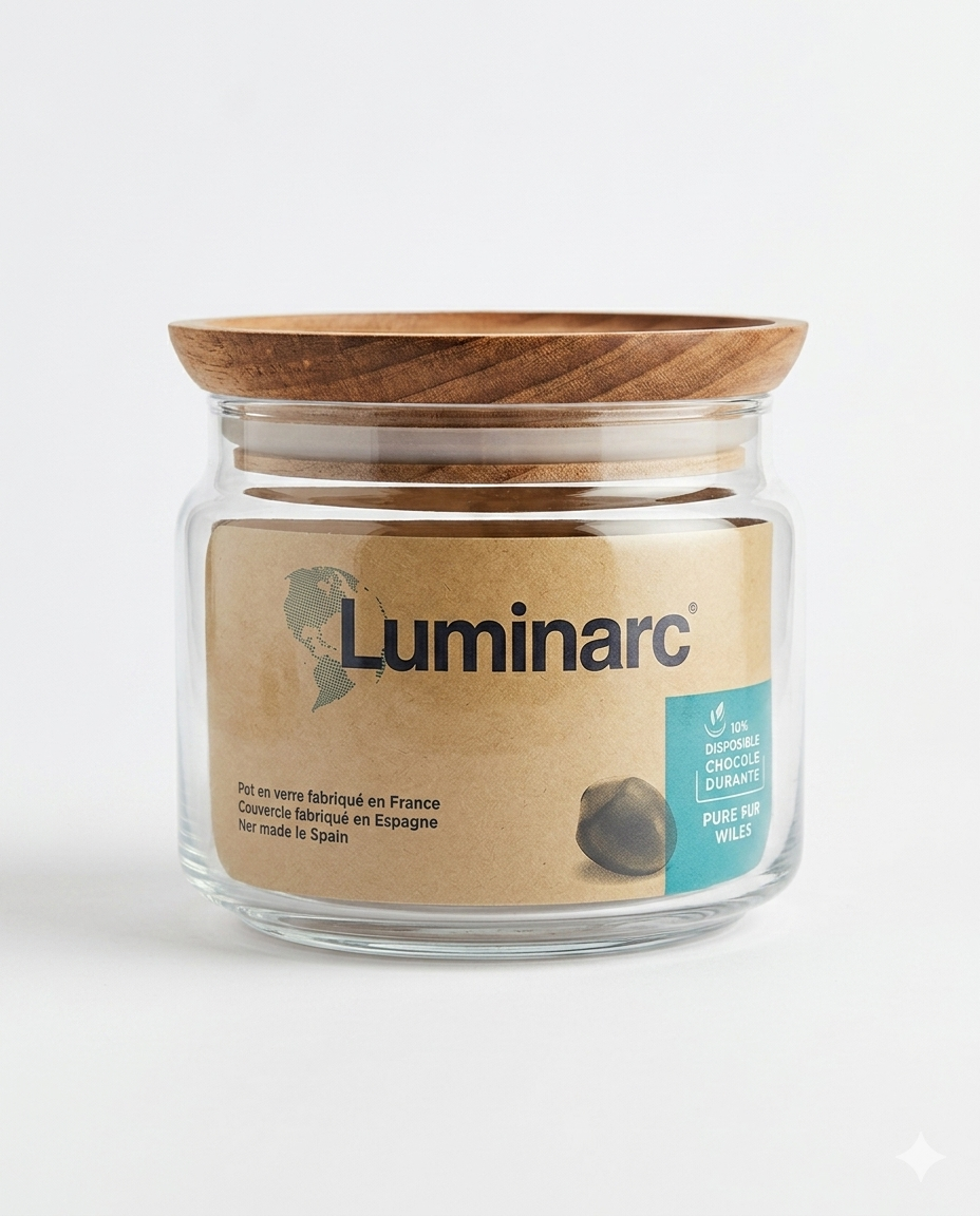 Luminarc Pure Jar Wood 50 cl (16 ¾ oz) – Barattolo in Vetro con Tappo Ermetico in Legno – Contenitore Eco-Friendly per Alimenti – Made in France