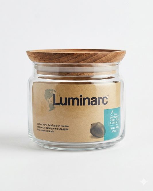 Luminarc Pure Jar Wood 50 cl (16 ¾ oz) – Barattolo in Vetro con Tappo Ermetico in Legno – Contenitore Eco-Friendly per Alimenti – Made in France