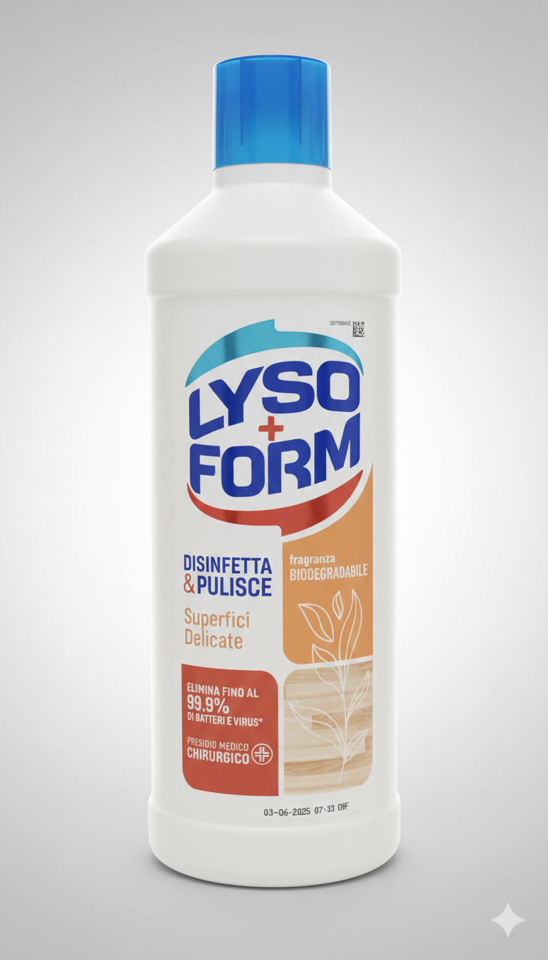 Lysoform Disinfettante Pavimenti 1100 ml, Presidio Medico Chirurgico, formulato per disinfettare pavimenti e superfici delicate come legno e marmo.