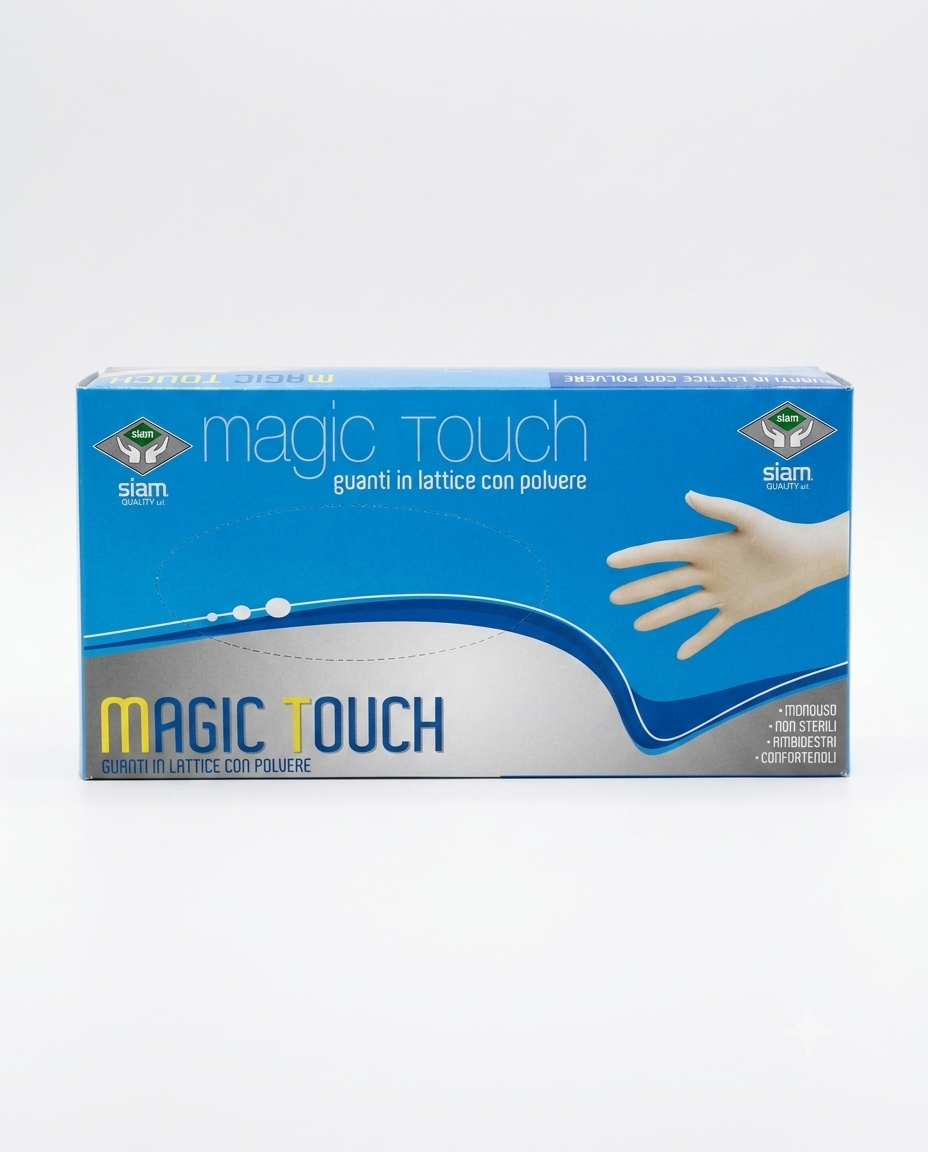 Guanti in Lattice con Polvere Siam Magic Touch Confezione da 100 Pezzi – Monouso, Ambidestri e Non Sterili – DPI I Categoria per Uso Professionale e Casalingo