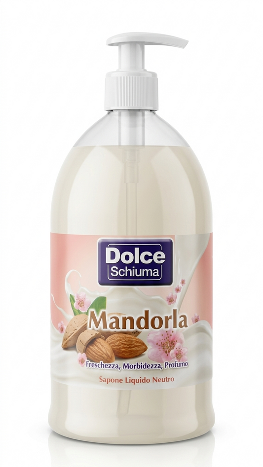 Dolce Schiuma Sapone Liquido Neutro Latte di Mandorla 1000 ml – Maxi Formato con Dosatore per Mani e Viso