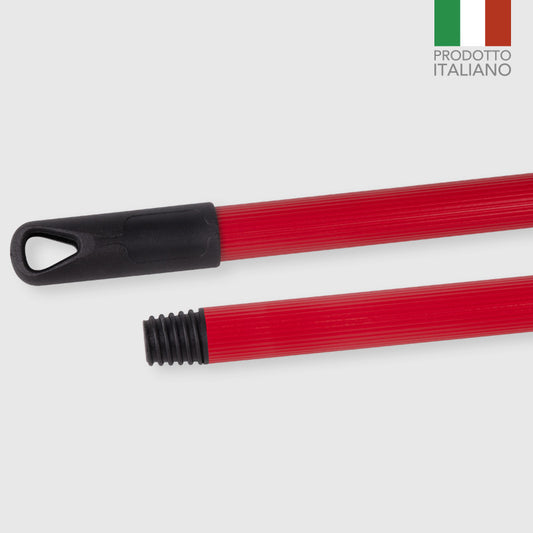 Briantina Manico Rosso RIGATO in Metallo Plastificato 130 cm | Ø 21 mm | Spessore 0,25 mm | Vite a Filetto Universale Italiano | Prodotto Fabbricato in Italia