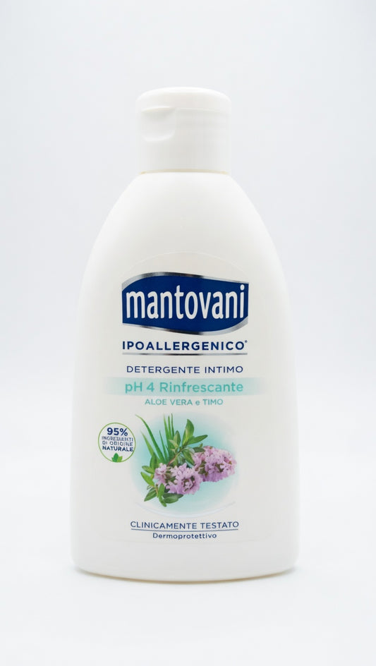 Mantovani Detergente Intimo pH 4 Rinfrescante con Aloe Vera e Timo 250 ml – Ipoallergenico e Dermoprotettivo – Con Antibatterico Naturale