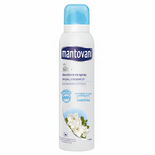 Mantovani Deodorante Spray Gardenia 150ml | Ipoallergenico & Dermo-Protettivo | Efficacia 48h No Alcool | Formula Antimacchia