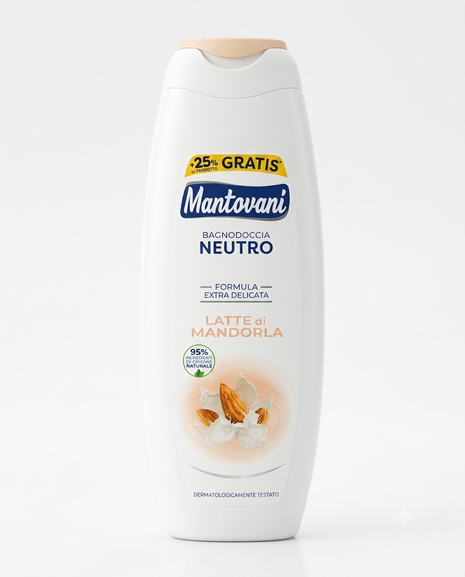 Mantovani Neutro Ipoallergenico Bagnodoccia al Latte di Mandorla – Nutrimento Intenso e Protezione Fisiologica Vellutante