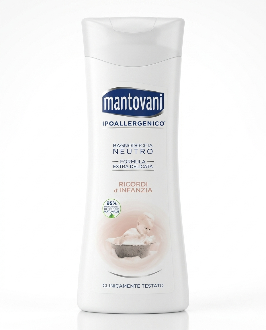 Mantovani Bagnodoccia Ricordi d’Infanzia 400ml, profumo talco e biscotto con olio di mandorle dolci delicato