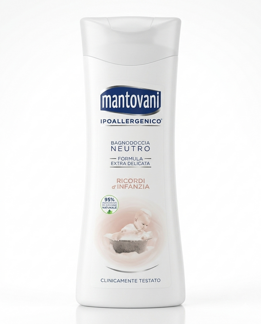 Mantovani Bagnodoccia Ricordi d’Infanzia 400ml, profumo talco e biscotto con olio di mandorle dolci delicato
