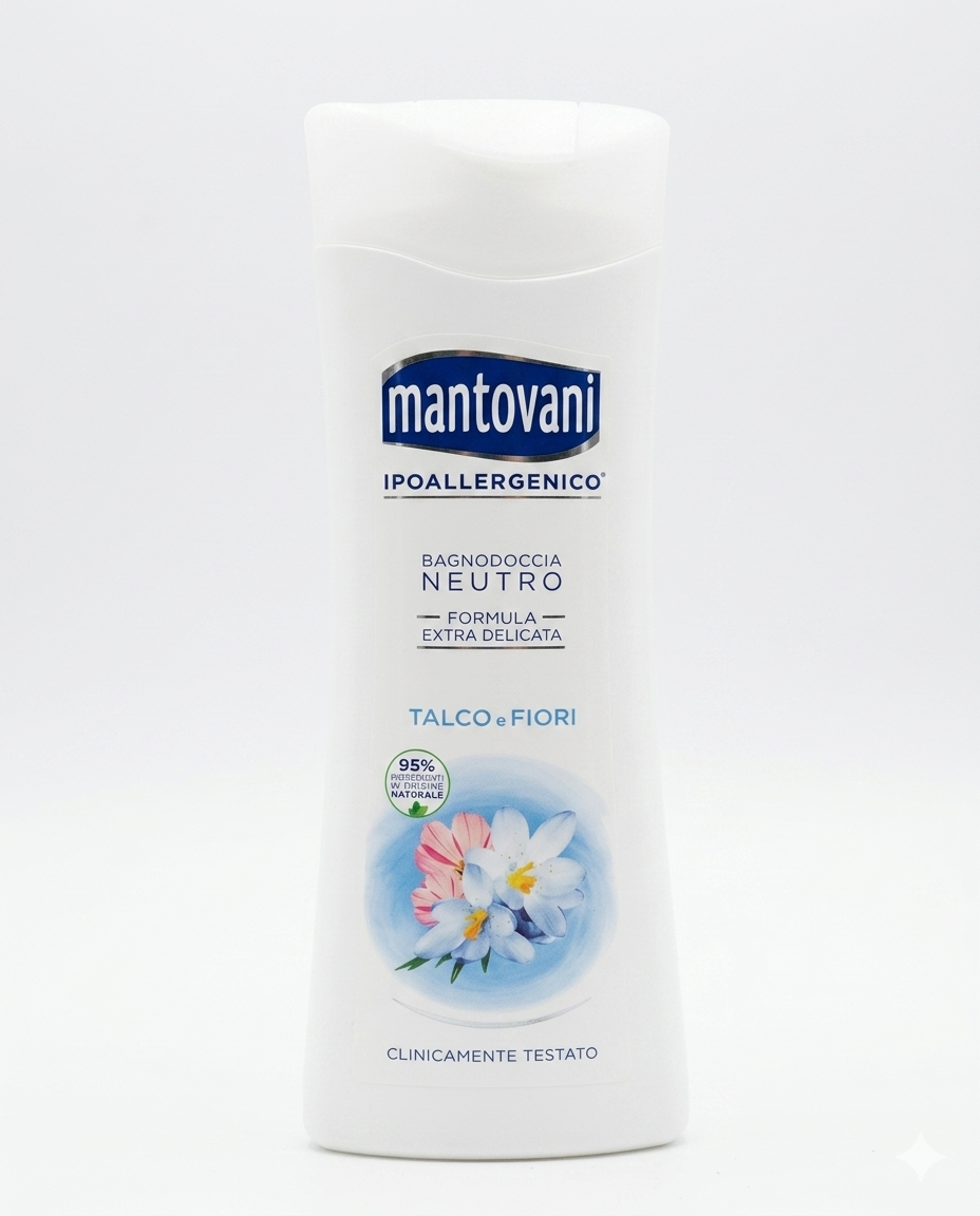 Mantovani Bagnodoccia Talco e Fiori Bianchi 400ml, profumo talcato e fiori per bagno rilassante soffice