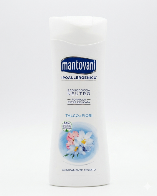 Mantovani Bagnodoccia Talco e Fiori Bianchi 400ml, profumo talcato e fiori per bagno rilassante soffice