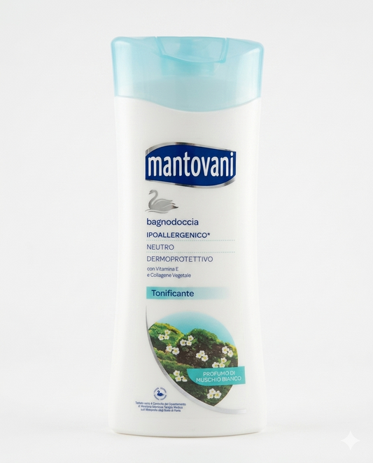 Mantovani Bagnodoccia Tonificante 400ml, profumo muschio bianco fresco e vitalizzante delicato