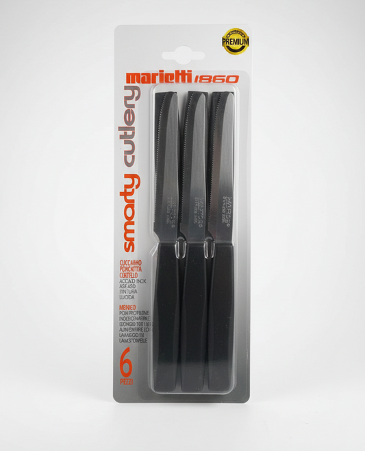 Marietti1850 Set 6 Coltelli da Tavola Smarty | Lama Acciaio Inox Microdentata | Manico Ergonomico Antiscivolo | Made in Italy | Vari Colori