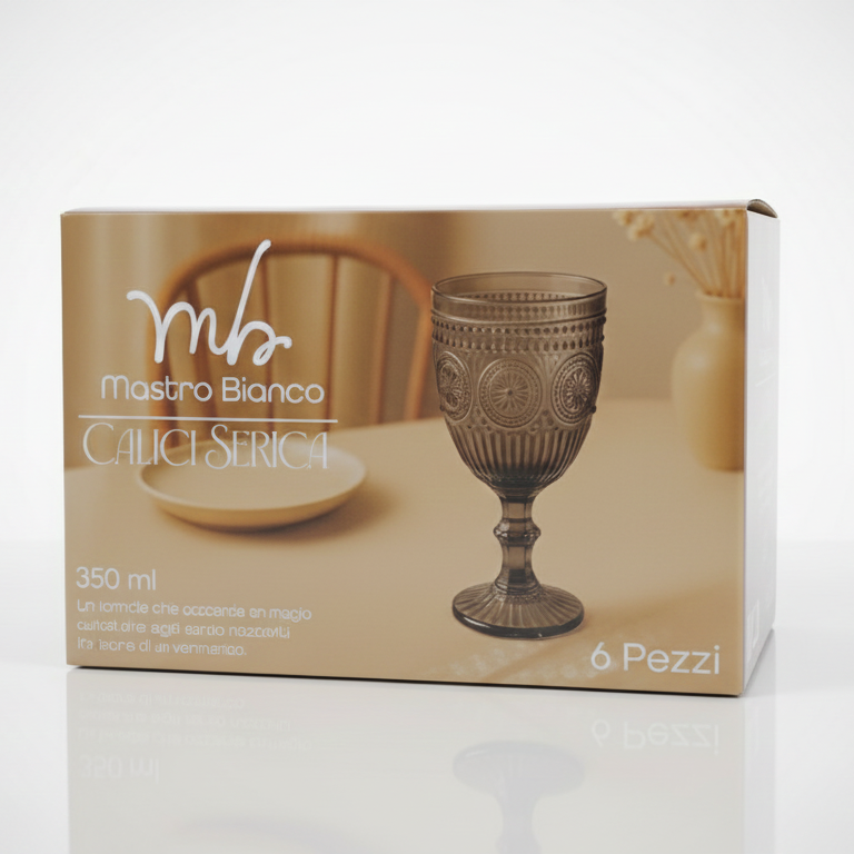 MastroBianco Set 6 Calici in Vetro Colorato 350ml | Bicchieri con Stelo per Vino e Acqua | Design Moderno in Vetro Colorato in Pasta