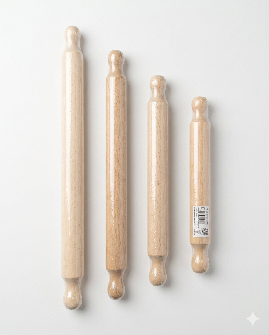 Mattarello Professionale MEETING in Legno Naturale – Varie Misure (32, 38, 48, 58, 70 cm) – Ideale per Pasta Fresca, Pizza e Sfoglia – Senza Manici Tradizionale