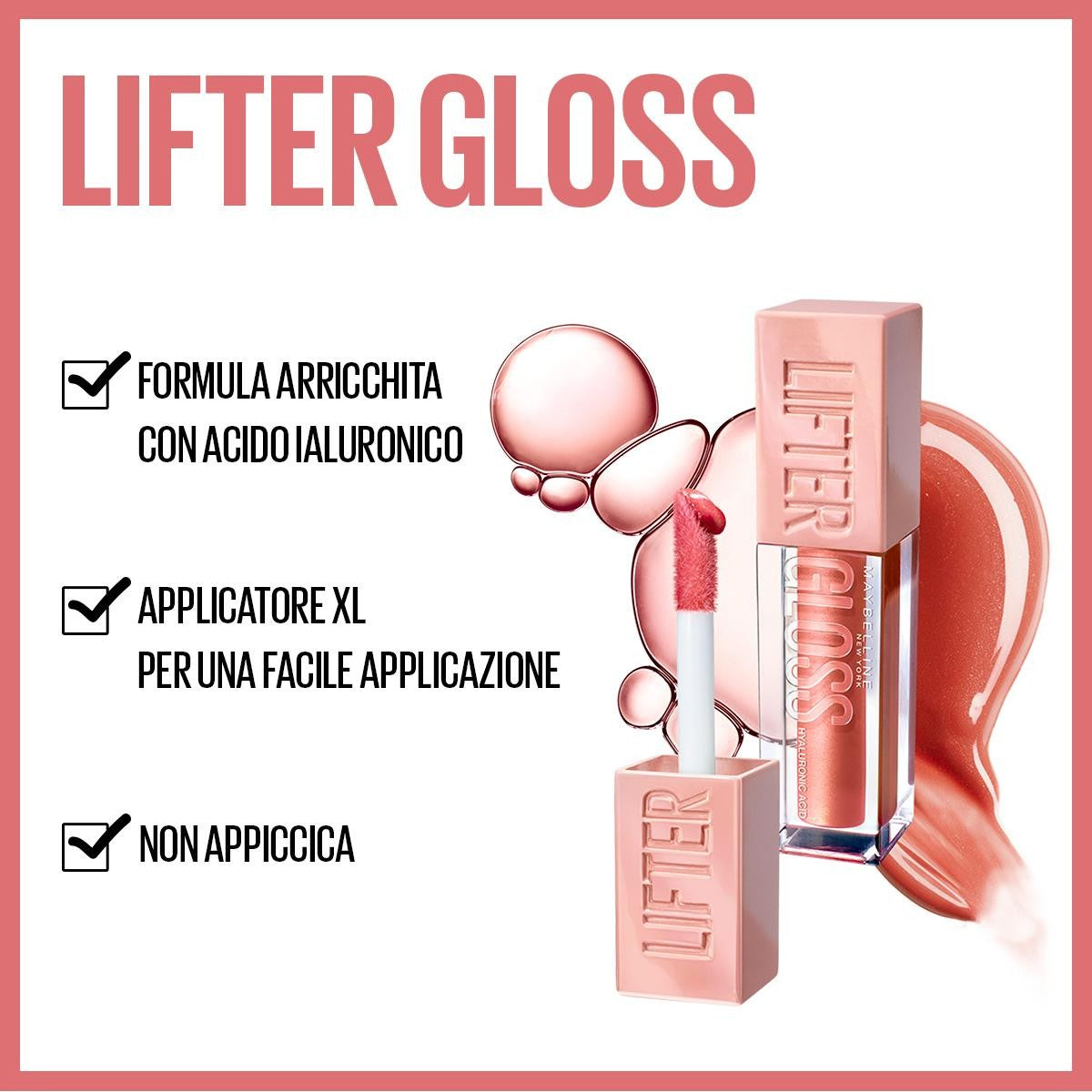 Maybelline New York Lifter Gloss Lucidalabbra Rimpolpante e Idratante all'Acido Ialuronico – Lip Gloss Volumizzante Effetto Specchio con Maxi Applicatore XL