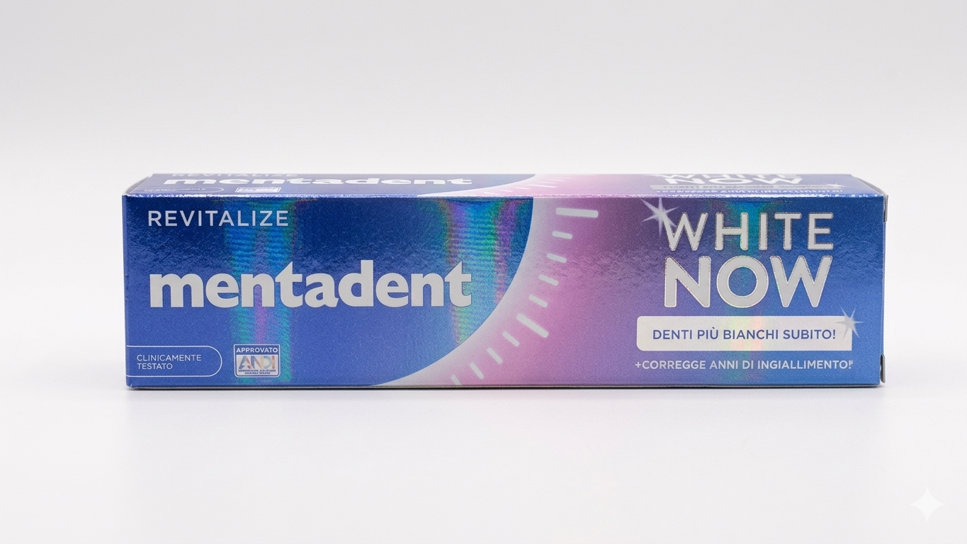Mentadent White Now Revitalize | Dentifricio Sbiancante Istantaneo con Minerali Bio-Compatibili | 75ml | Denti 3 Volte Più Bianchi Subito*
