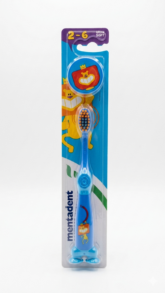 Mentadent Spazzolino Kids 2-6 Anni | Setole 0.01mm Extra Delicate per Denti da Latte | Igiene Orale Bambini con Testina Arrotondata