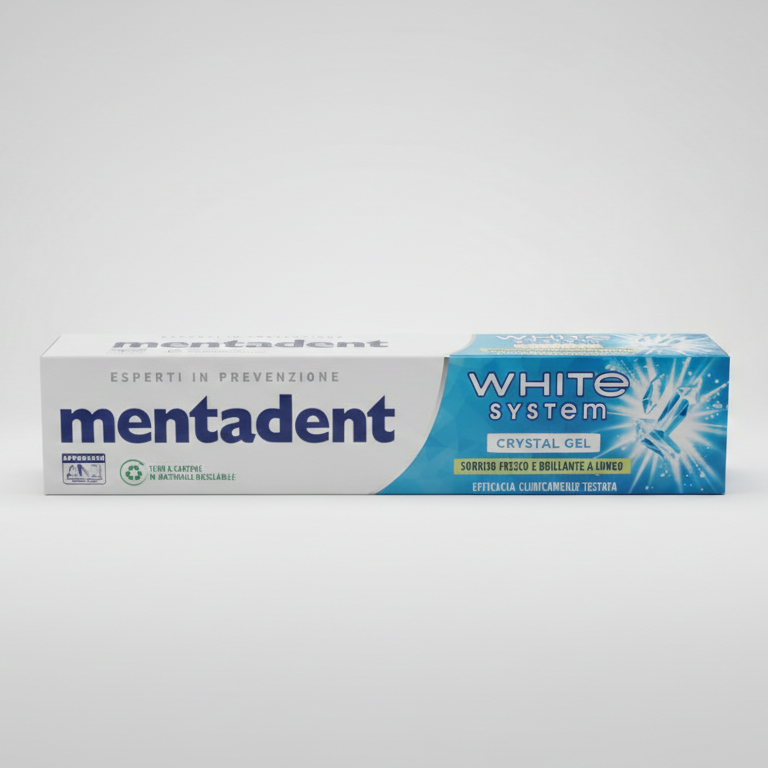 Mentadent White System Crystal Gel 75ml – Gel Dentifricio Sbiancante Delicato – Pulizia Profonda e Freschezza Prolungata – Smalto Sicuro