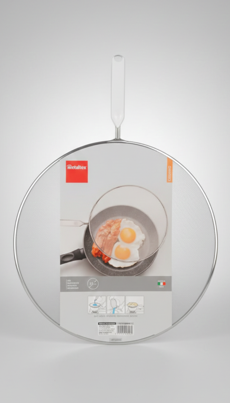 Metaltex Setaccio Paraspruzzi in Alluminio con Manico Ø 33 cm | Multiuso per Cucina | Protezione Anti-Schizzo e Scolatutto | Made in Italy
