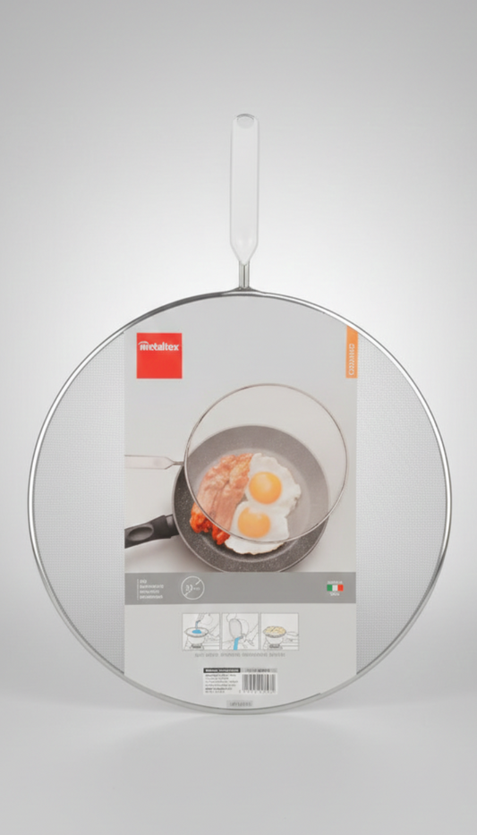 Metaltex Setaccio Paraspruzzi in Alluminio con Manico Ø 33 cm | Multiuso per Cucina | Protezione Anti-Schizzo e Scolatutto | Made in Italy