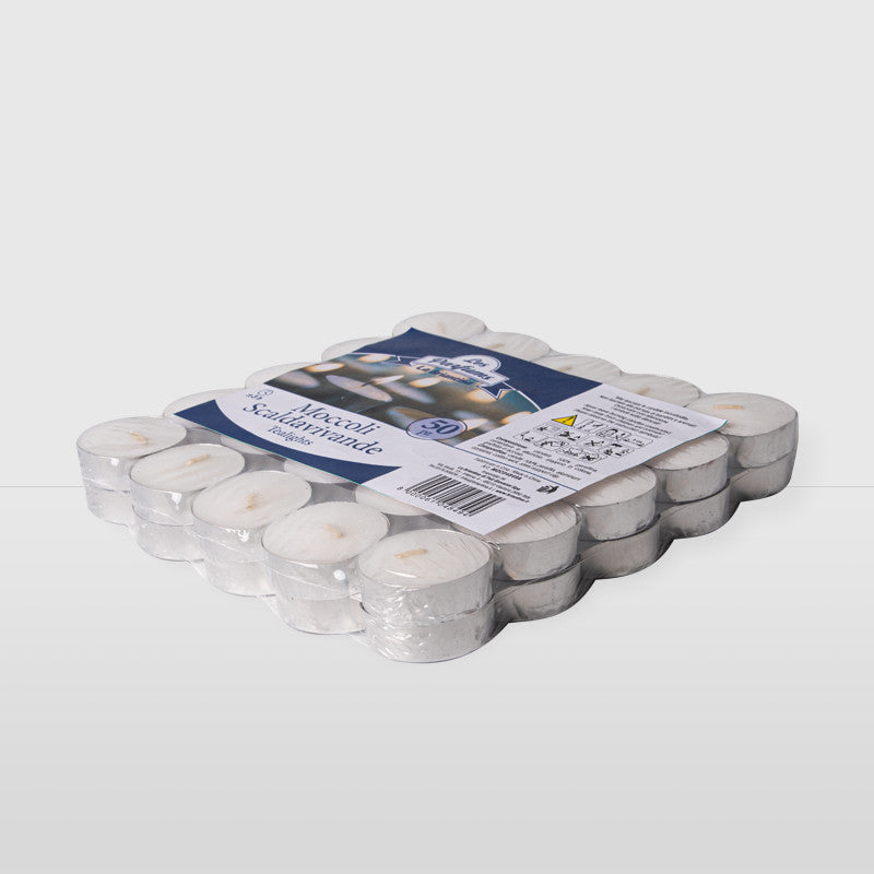 Briantina Moccoli SCALDAVIVANDE (Tealights) | Confezione 50 pz | Durata $\approx 3$ Ore | Candele Senza Profumo in Alluminio | Linea Les Parfums