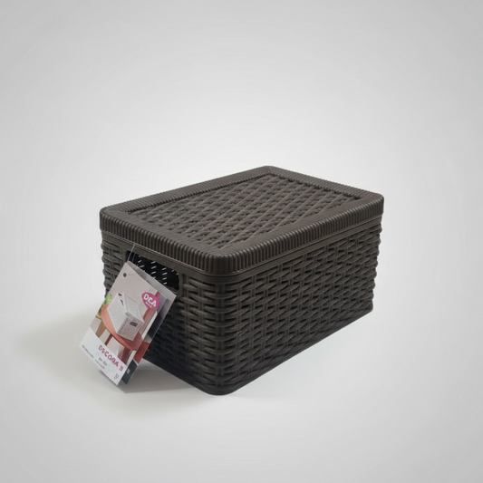 DEA Home Cesto Porta Tutto DECORA S con Coperchio | 20x30x15h cm | Design Intreccio | Made in Italy | Disponibile Bianco o Moka