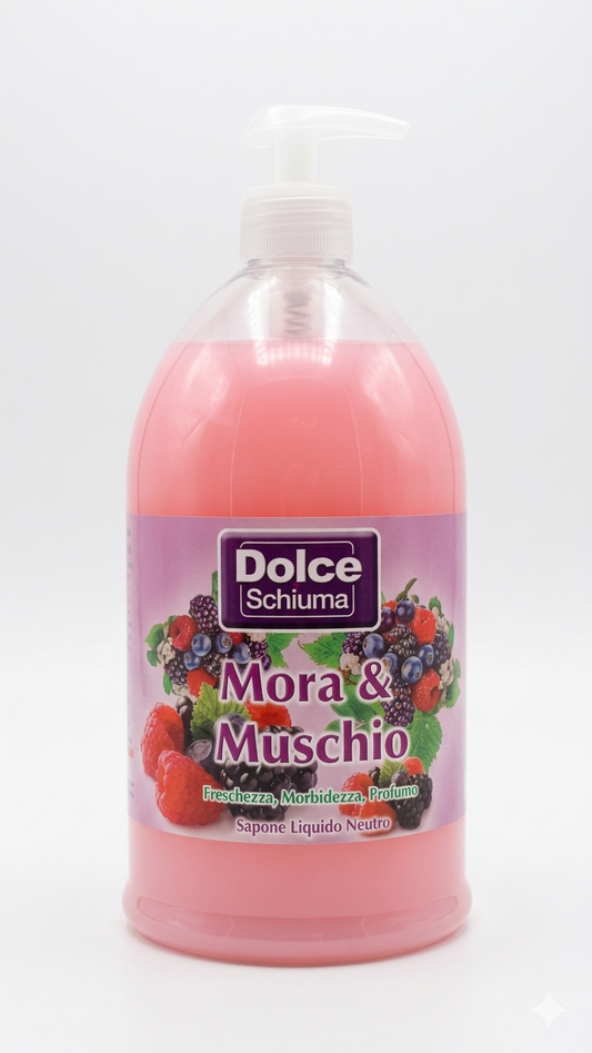 Dolce Schiuma Mora & Muschio Sapone Liquido Nutriente Maxi Formato 1000 ml – Idratazione Profonda e Convenienza Professionale