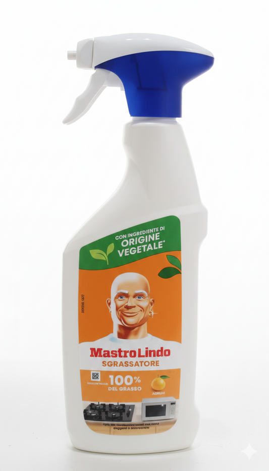 Mastro Lindo Spray Sgrassatore – 500ml – Formula di Origine Vegetale – Potenza Sgrassante Ecologica e Brillantezza Immediata