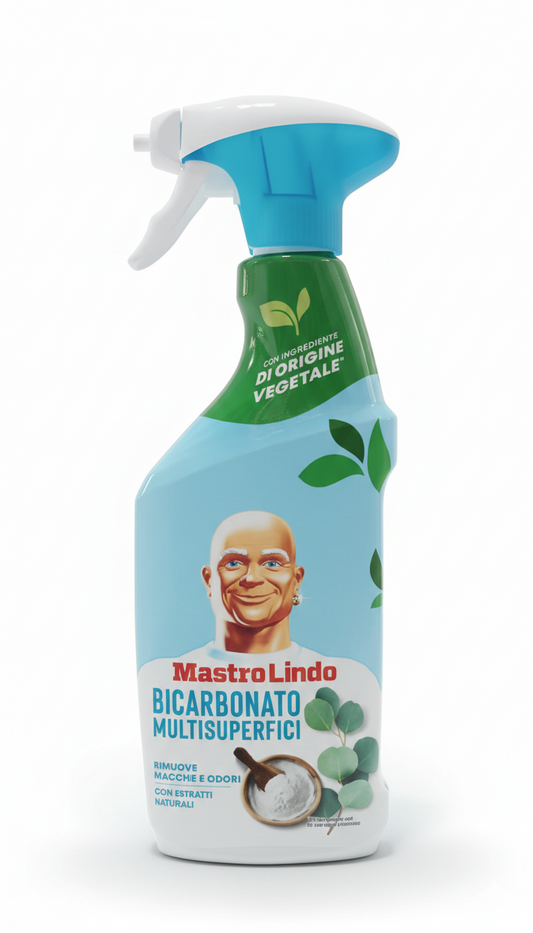 Mastro Lindo Spray Multiuso al Bicarbonato – 500ml – Sgrassatore Lucentezza Brillante – Sicuro per Superfici a Contatto con Alimenti