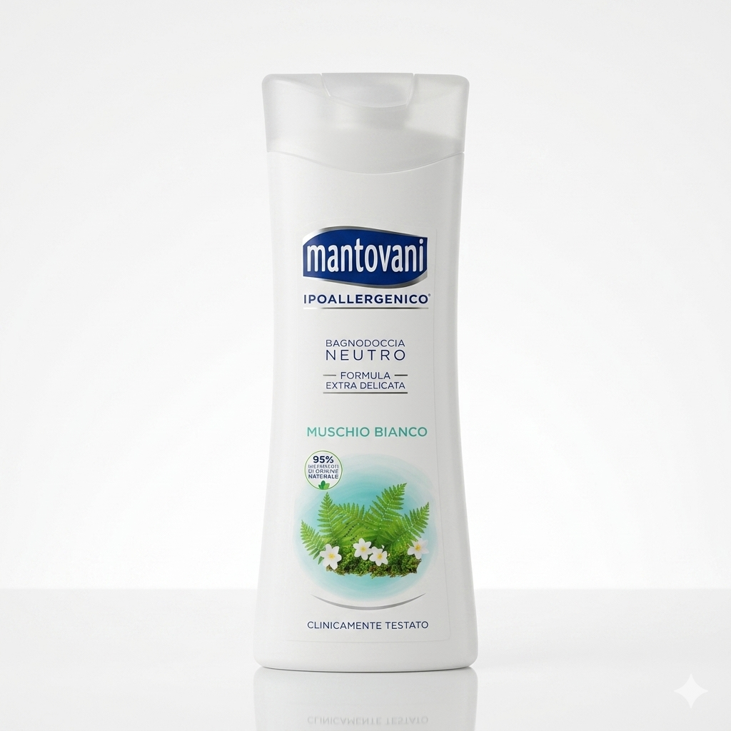 Mantovani Ipoallergenico Bagnodoccia Neutro Tonificante Muschio Bianco 400ml – Azione Vitalizzante e Protezione Dermocosmetica Attiva