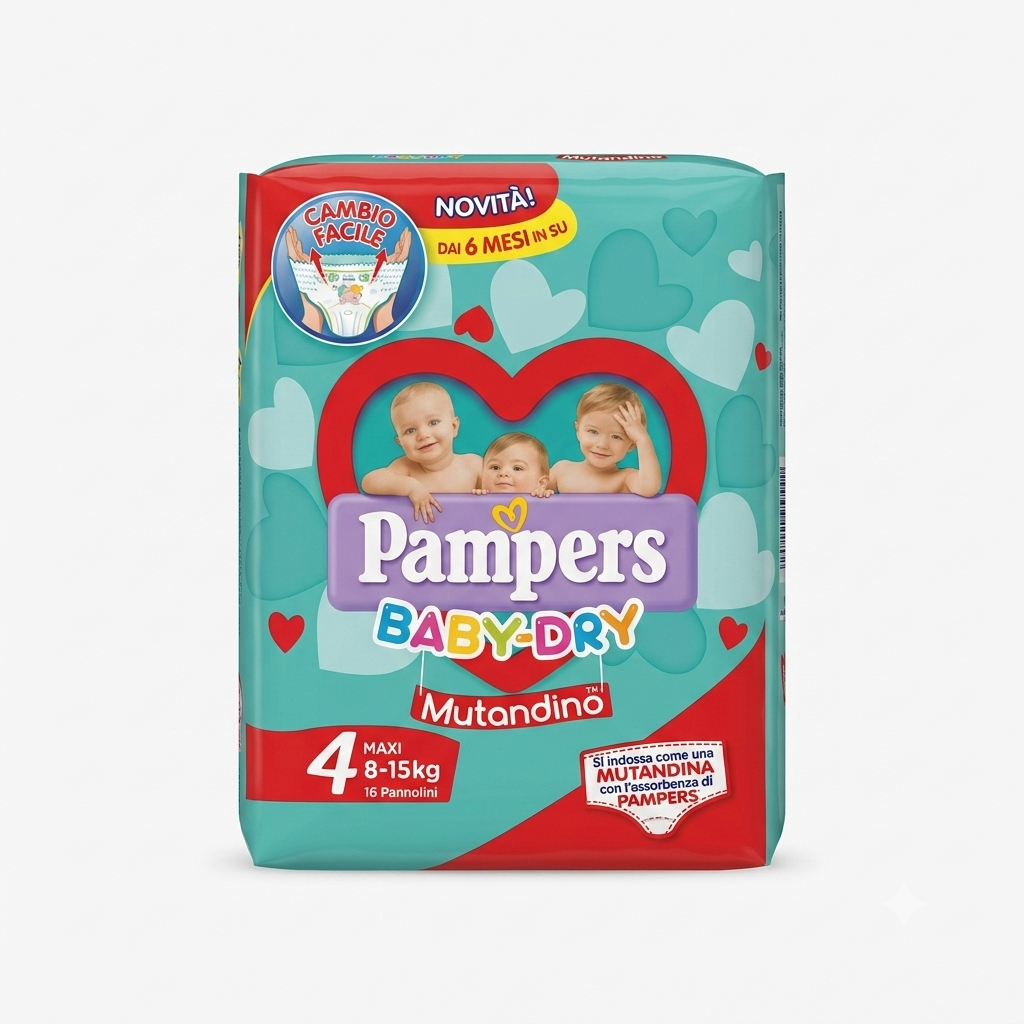 Pampers Baby-Dry Mutandino – Pannolini a Mutandina con Fascia Elastica 360° e Barriere Stop & Protect – Asciutto Giorno e Notte – Varie Taglie
