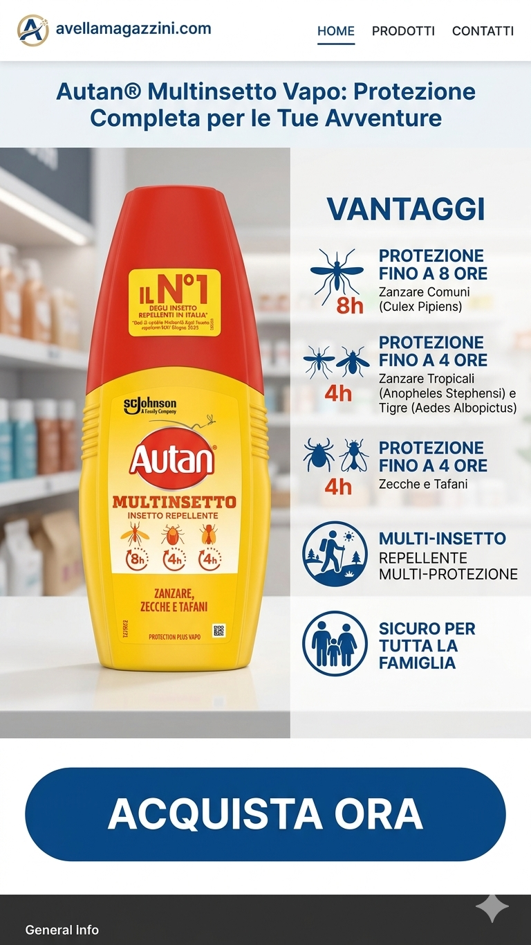 Autan Multinsetto Vapo 100ml | Repellente Spray Lunga Durata | Protezione 8 Ore Zanzare, Zecche e Tafani | Formula Multinsetto