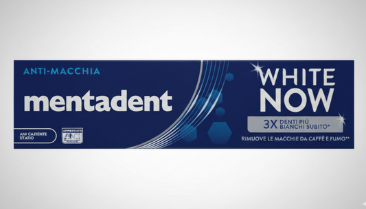 Mentadent White Now Anti-Macchia 75ml – Denti 3X Più Bianchi Subito – Rimuove Macchie di Caffè, Tè e Fumo – Sbiancante Istantaneo Non Abrasivo