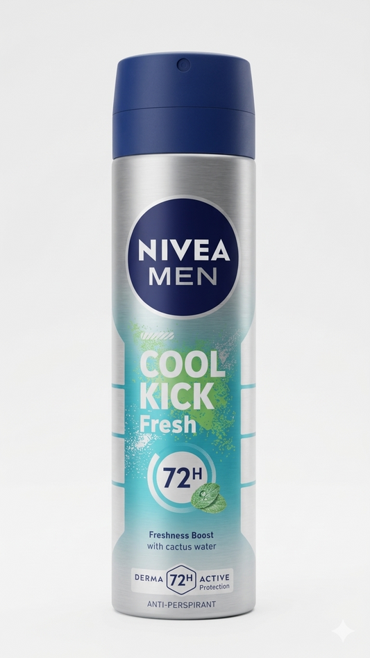 Nivea Men Cool Kick Fresh Deodorante Spray 150ml – Antitraspirante con Acqua di Cactus – Freschezza Immediata 0% Alcool
