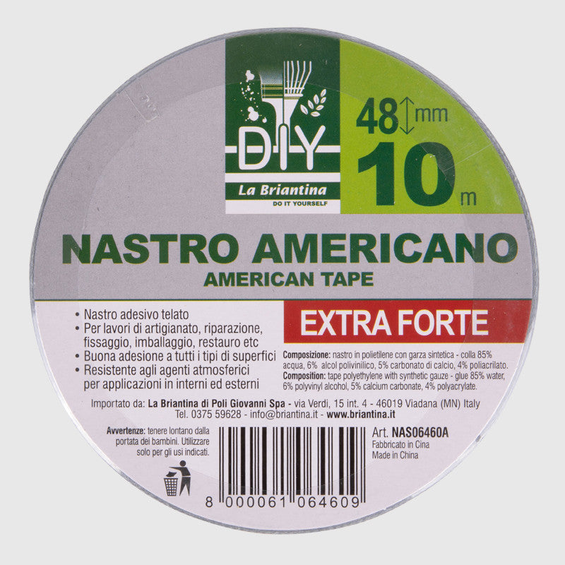 Briantina Nastro AMERICANO Telato Extra Forte (DIY) | Multiuso per Riparazione, Fissaggio & Restauro | 10 m x 48 mm | Resistente a Agenti Atmosferici