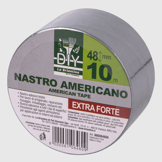 Briantina Nastro AMERICANO Telato Extra Forte (DIY) | Multiuso per Riparazione, Fissaggio & Restauro | 10 m x 48 mm | Resistente a Agenti Atmosferici