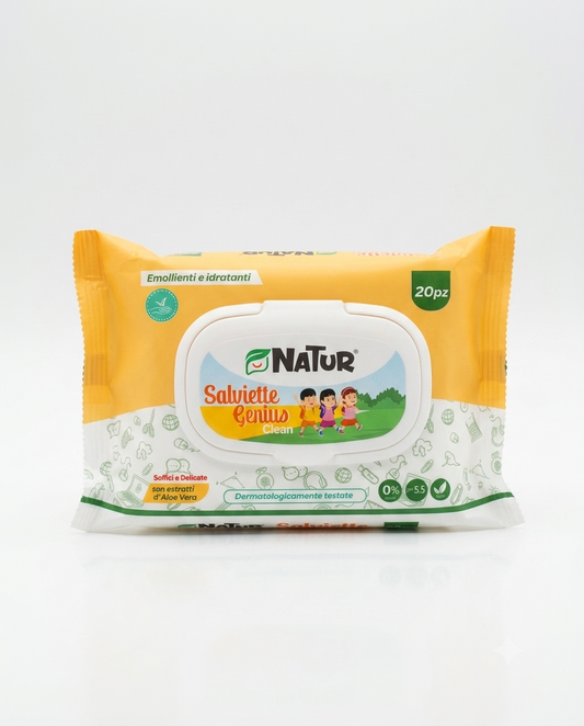 Natur Salviette Genius Clean 20 Pezzi – Salviettine Umidificate Emollienti e Idratanti all'Aloe Vera per Igiene Quotidiana