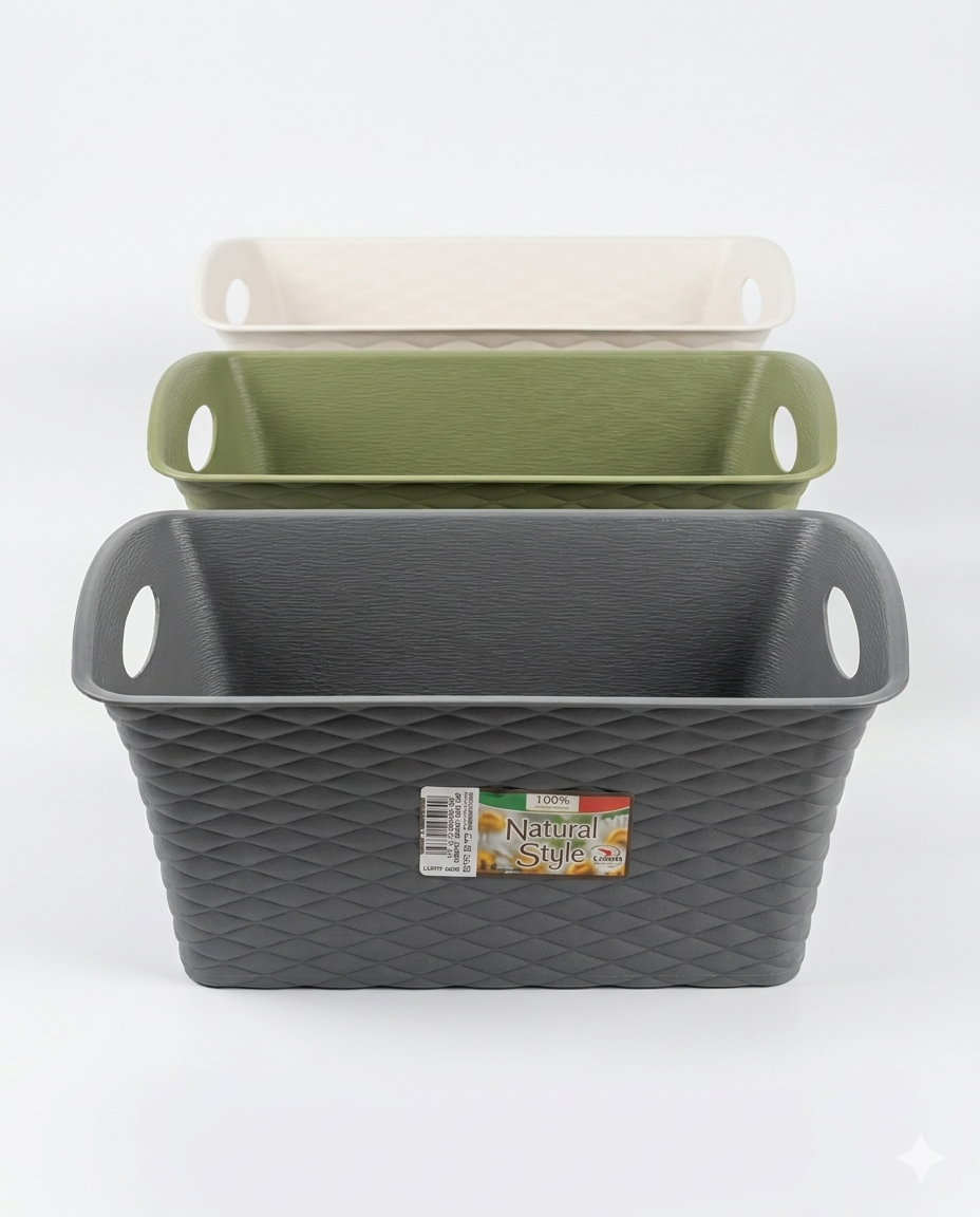Cestino Portaoggetti LEGA Rattan 4,5 Litri – Organizer Multiuso con Maniglie – Scatola Contenitore Effetto Intreccio Rattan – Colori Assortiti