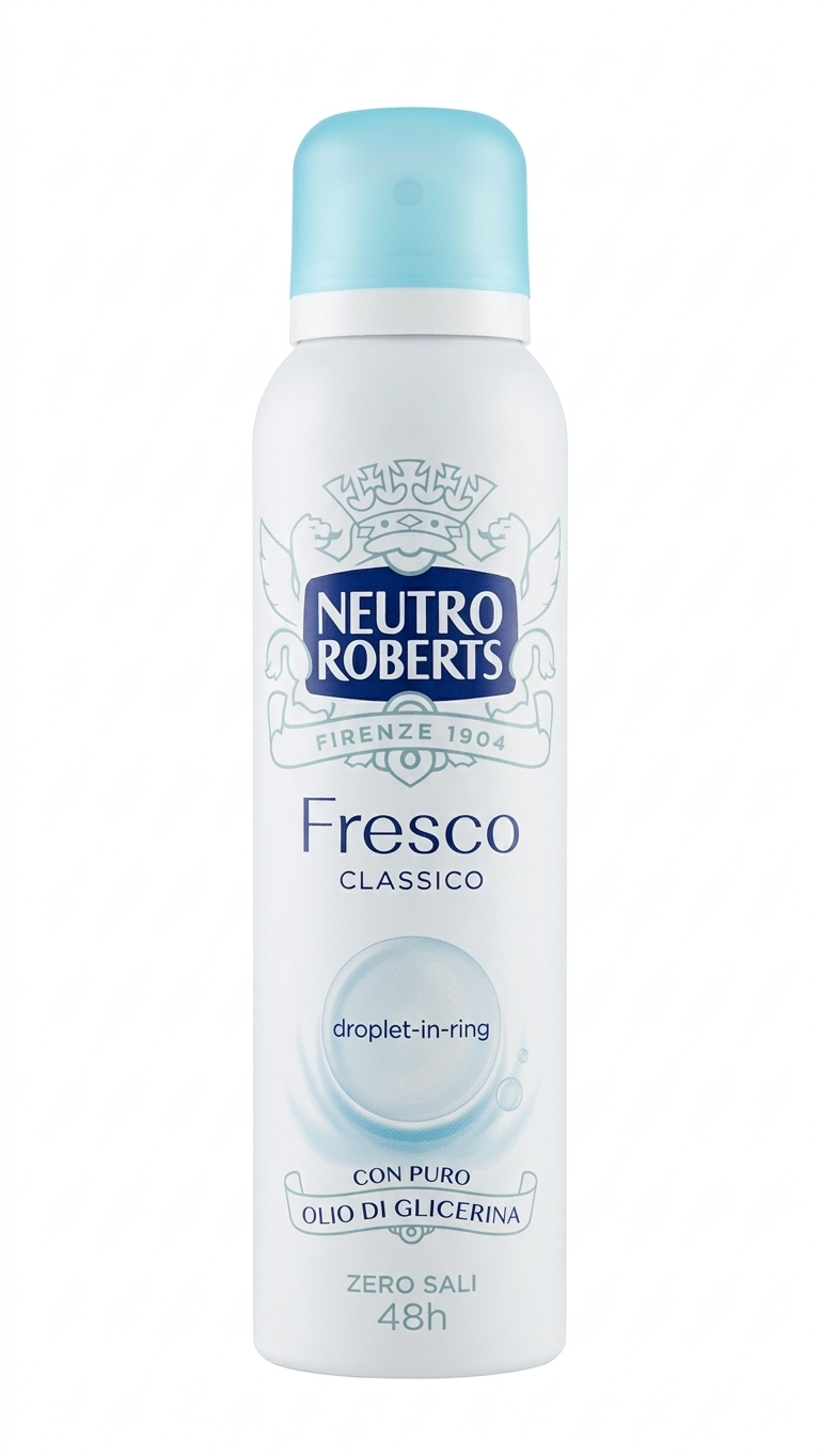 Neutro Roberts Fresco Classico 150ml – Deodorante Spray con Puro Olio di Glicerina – 0% Sali di Alluminio – Protezione 48 Ore Senza Residui