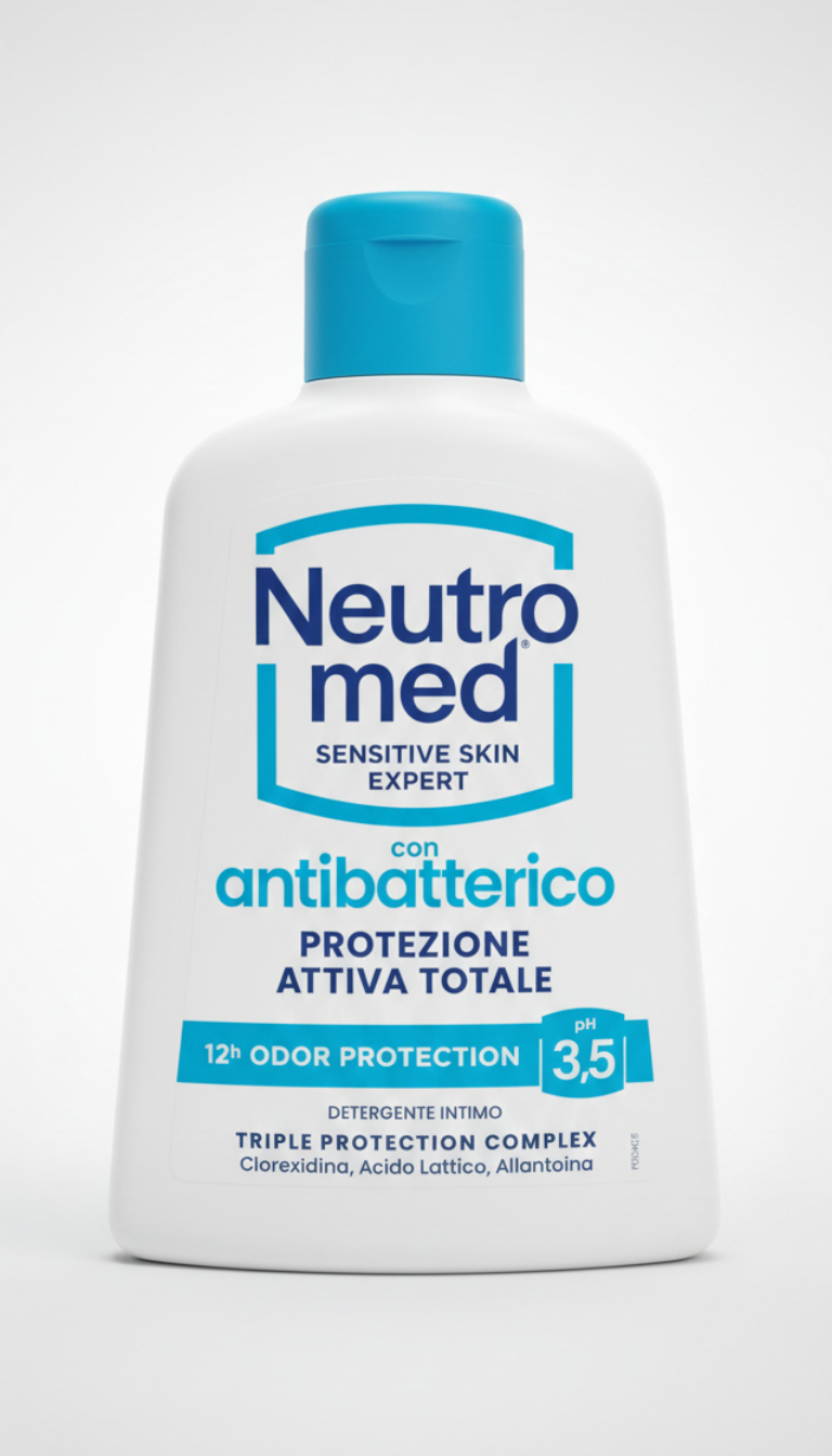 Neutromed Detergente Intimo Antibatterico 200 ml – pH 3.5 con Clorexidina – Protezione Attiva 12h Anti-Odore per Ciclo, Gravidanza e Sport