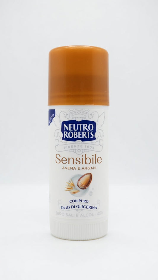 Neutro Roberts Deodorante Stick Sensibile 40 ml – Con Avena, Argan e Puro Olio di Glicerina – 0% Sali di Alluminio e Alcol – Protezione 48h