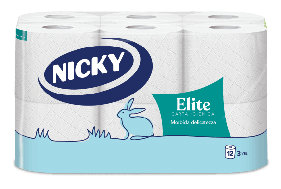 Nicky Carta Igienica Elite 12 Rotoli | 3 Veli Ultra Morbidi e Resistenti | Tecnologia Trama Tocco Elite | Qualità Italiana Dermatologicamente Testata