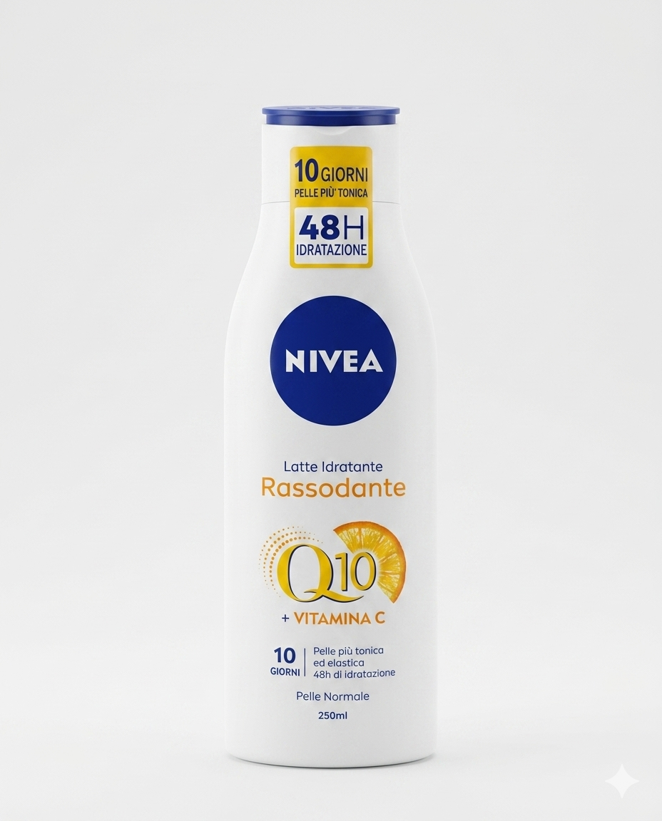 NIVEA Q10 Crema Corpo Idratante Rassodante 250ml con Vitamina C e Collagen Boost – Trattamento Elasticizzante Antietà 72h per Pelle Tonica e Levigata