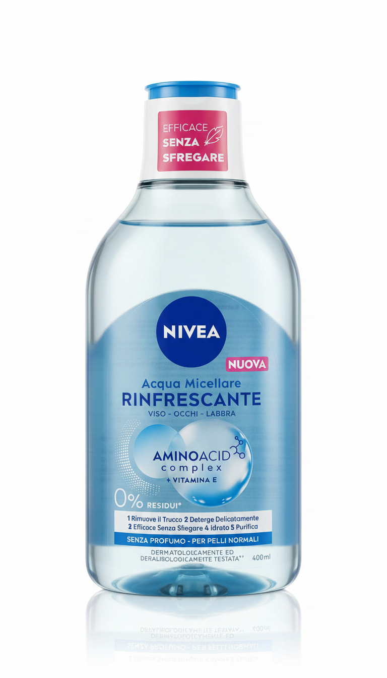 NIVEA Acqua Micellare Rinfrescante 5in1 | 400 ml | Con Aminoacid Complex e Vitamina E | Per Pelli Normali – Detersione Profonda Senza Sfregare
