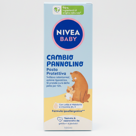 NIVEA BABY Pasta Protettiva Cambio Pannolino 100ml – Solievo Istantaneo – Ipoallergenica – 96% Ingredienti Naturali