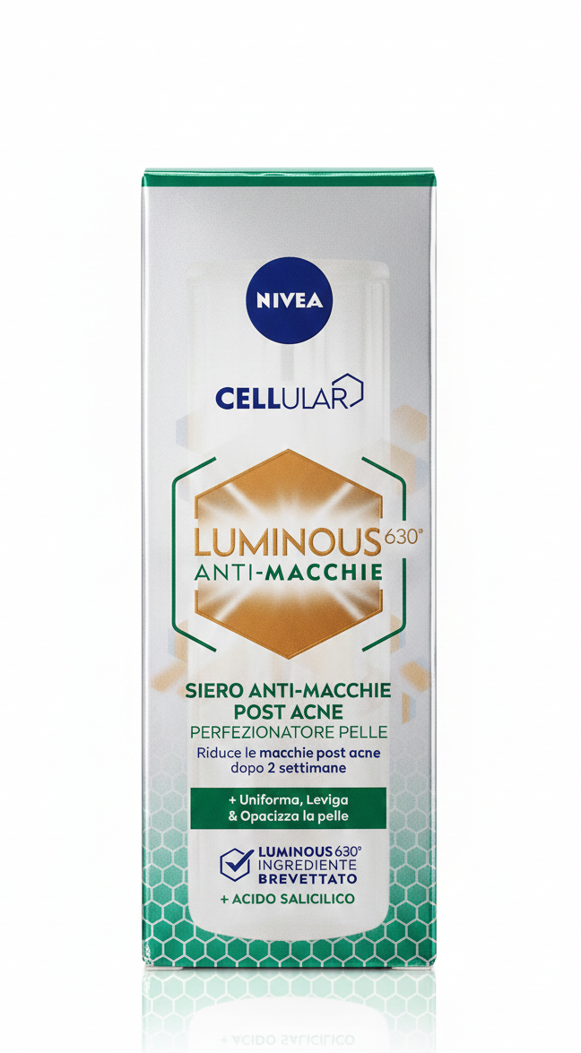 Nivea Cellular Luminous630 Siero Anti-Macchie Post-Acne 30ml | Con Acido Salicilico, Tè Verde e Acido Ialuronico | Riduce Macchie Rosse e Scure | Per Pelle Grassa e Imperfezioni
