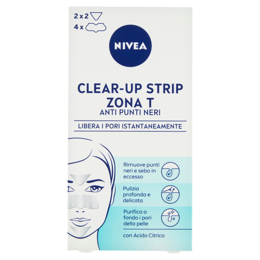 NIVEA Clear-Up Strips Zona T Anti Punti Neri (6 Pz) | Cerotti Purificanti Naso, Fronte e Mento | Con Acido Citrico per Pori Liberati Istantaneamente