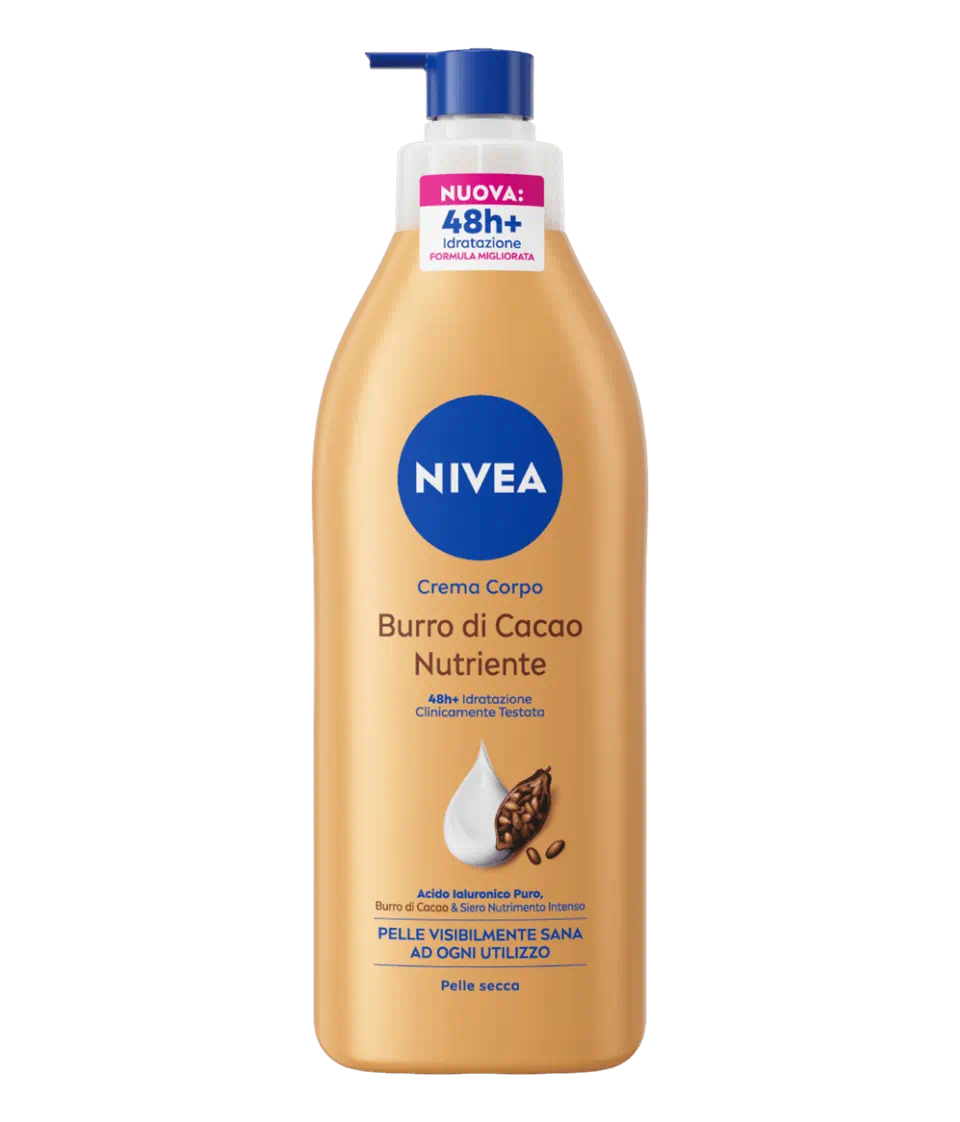 NIVEA Crema Corpo Burro di Cacao 400ml – Idratazione 48h, Acido Ialuronico, Pelle Secca