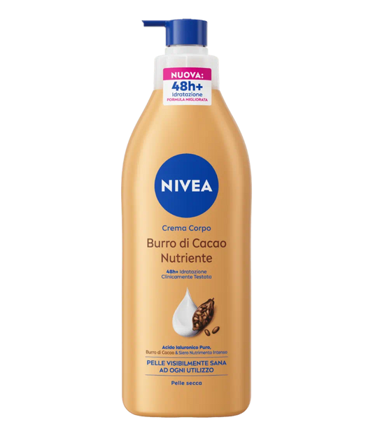NIVEA Crema Corpo Burro di Cacao 400ml – Idratazione 48h, Acido Ialuronico, Pelle Secca