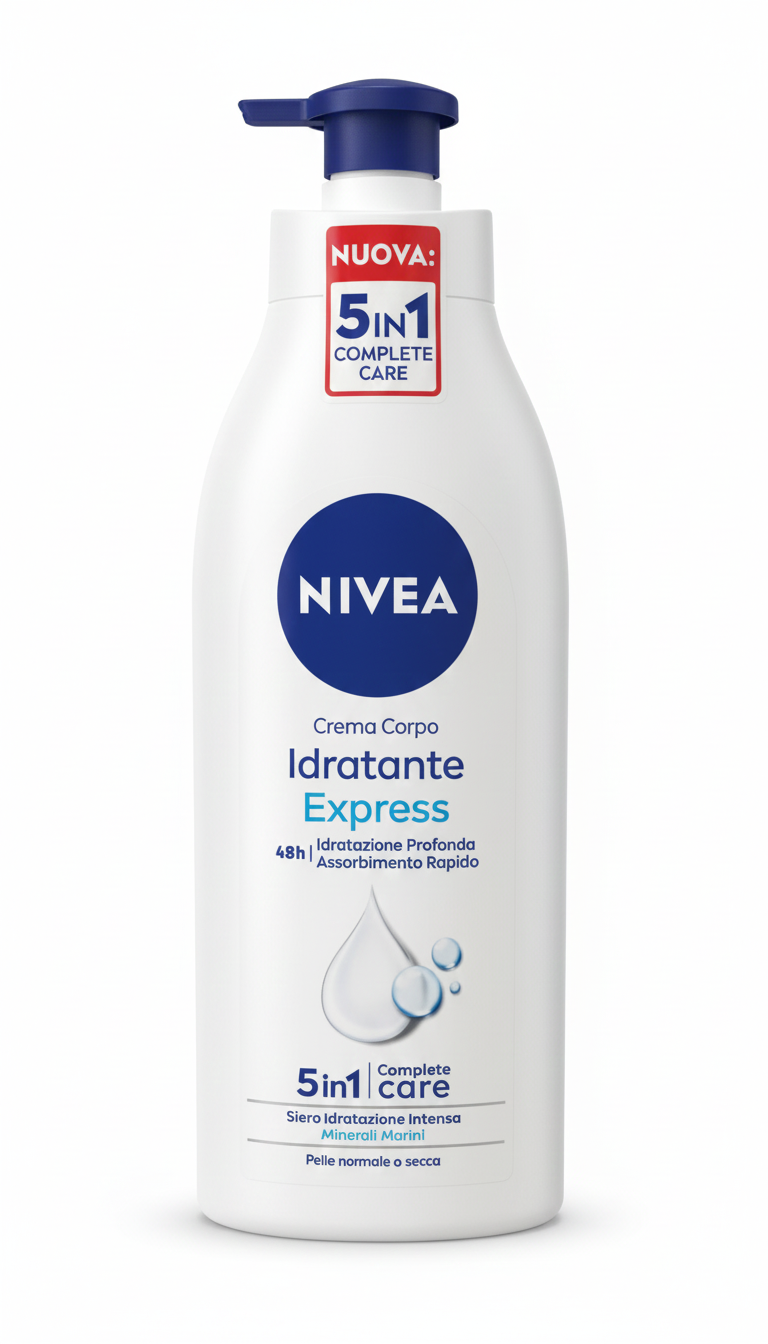NIVEA Crema Corpo Idratante Express 500ml – 5in1 Complete Care, 48h Idratazione, Assorbimento Rapido